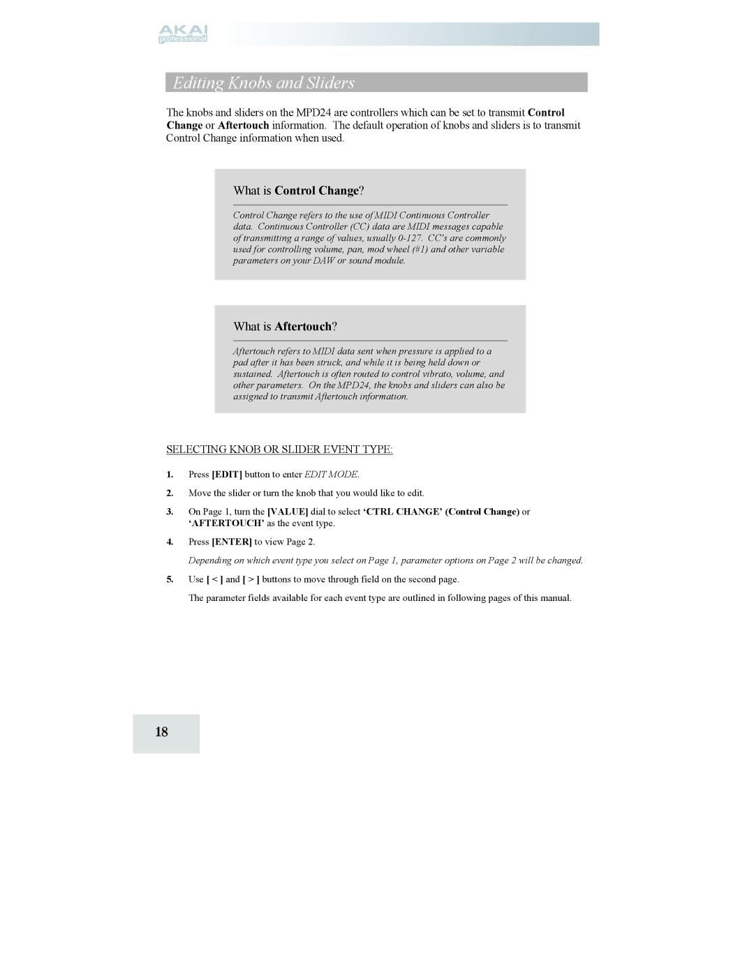 Akai MPD24 manual What is Control Change?, What is Aftertouch? 