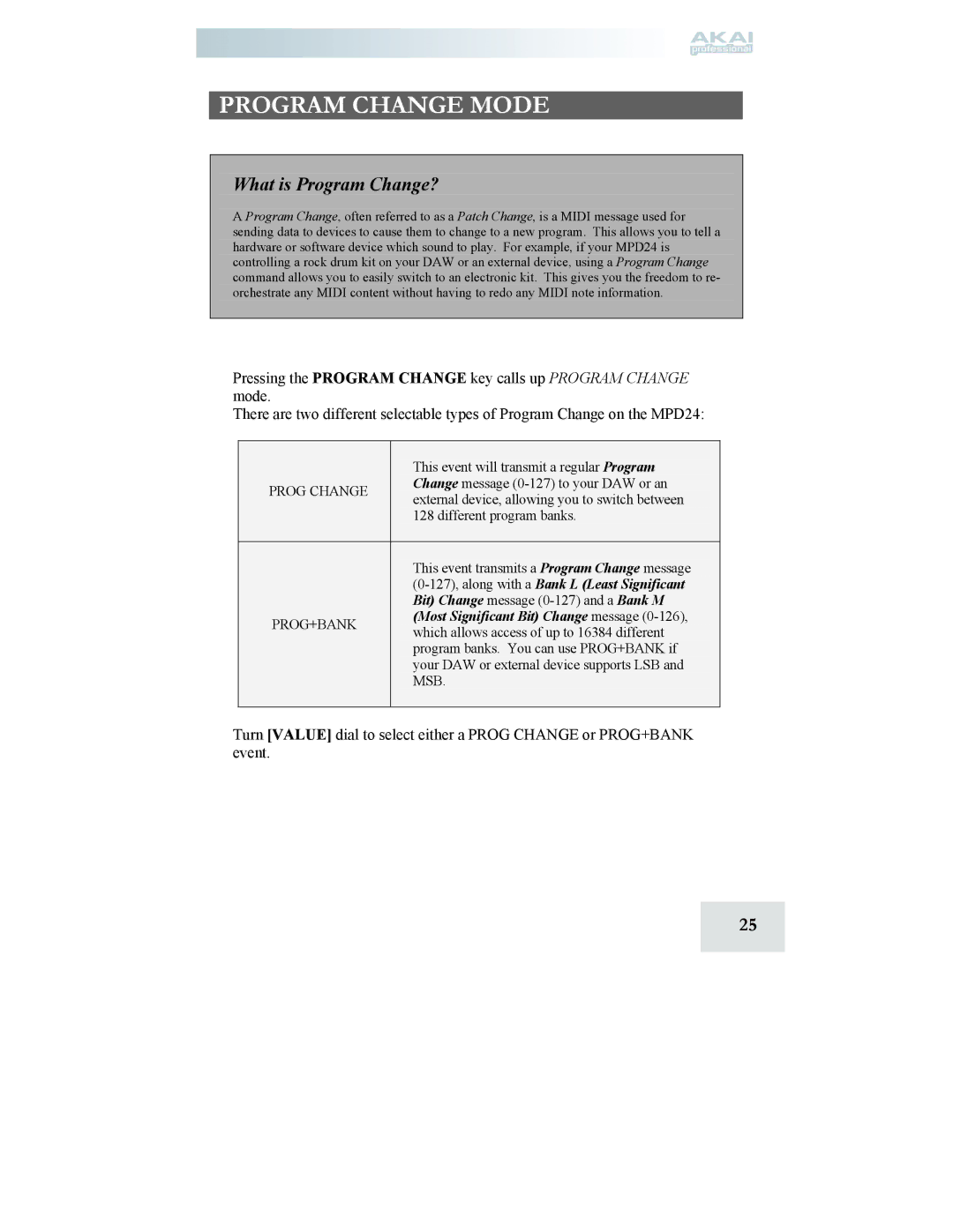 Akai MPD24 manual Program Change Mode, What is Program Change? 