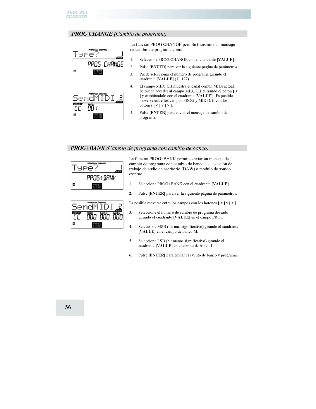 Akai MPD24 manual Prog Change Cambio de programa 