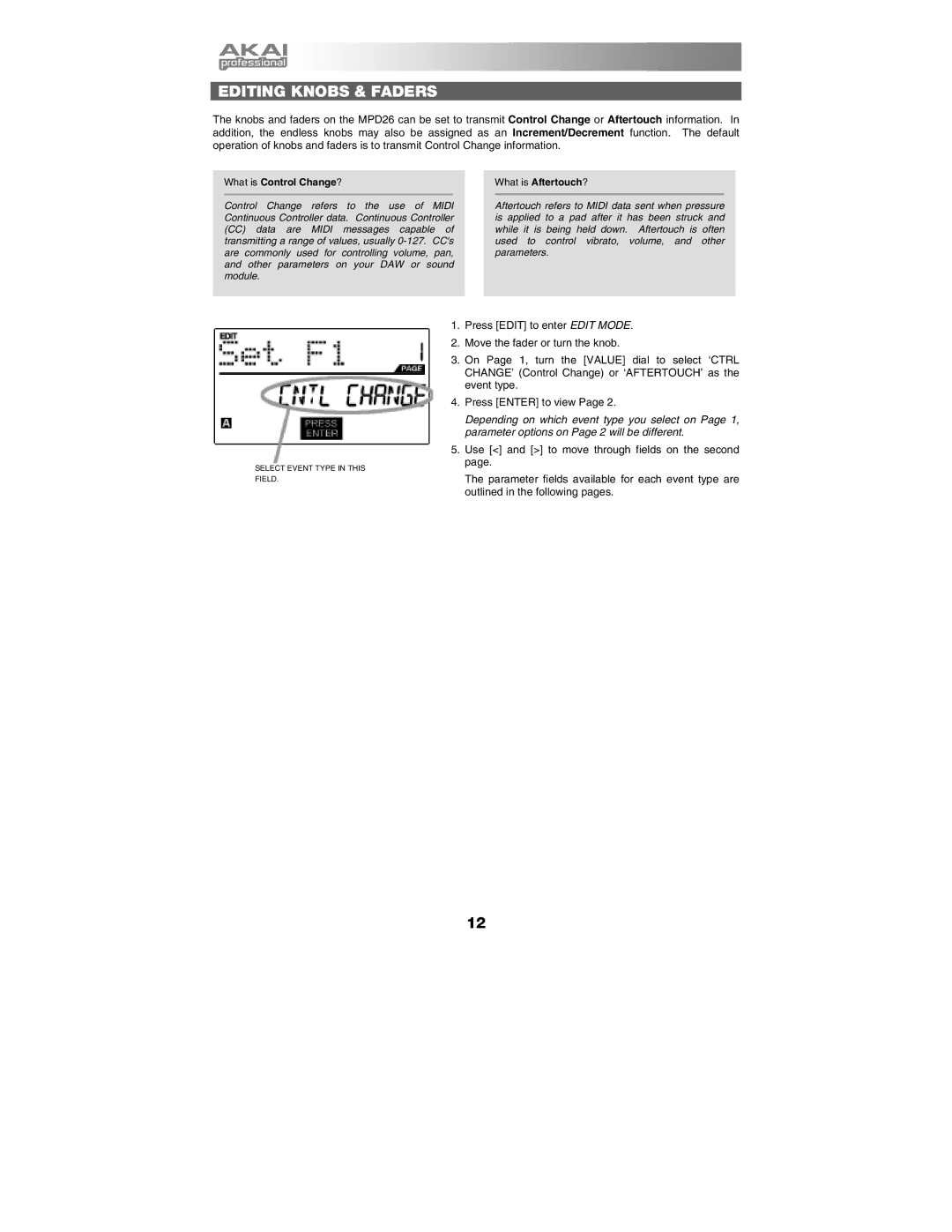 Akai MPD26 manual Editing Knobs & Faders, What is Control Change?, What is Aftertouch? 