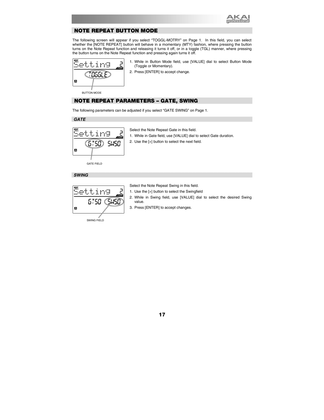 Akai MPD26 manual Gate, Swing 