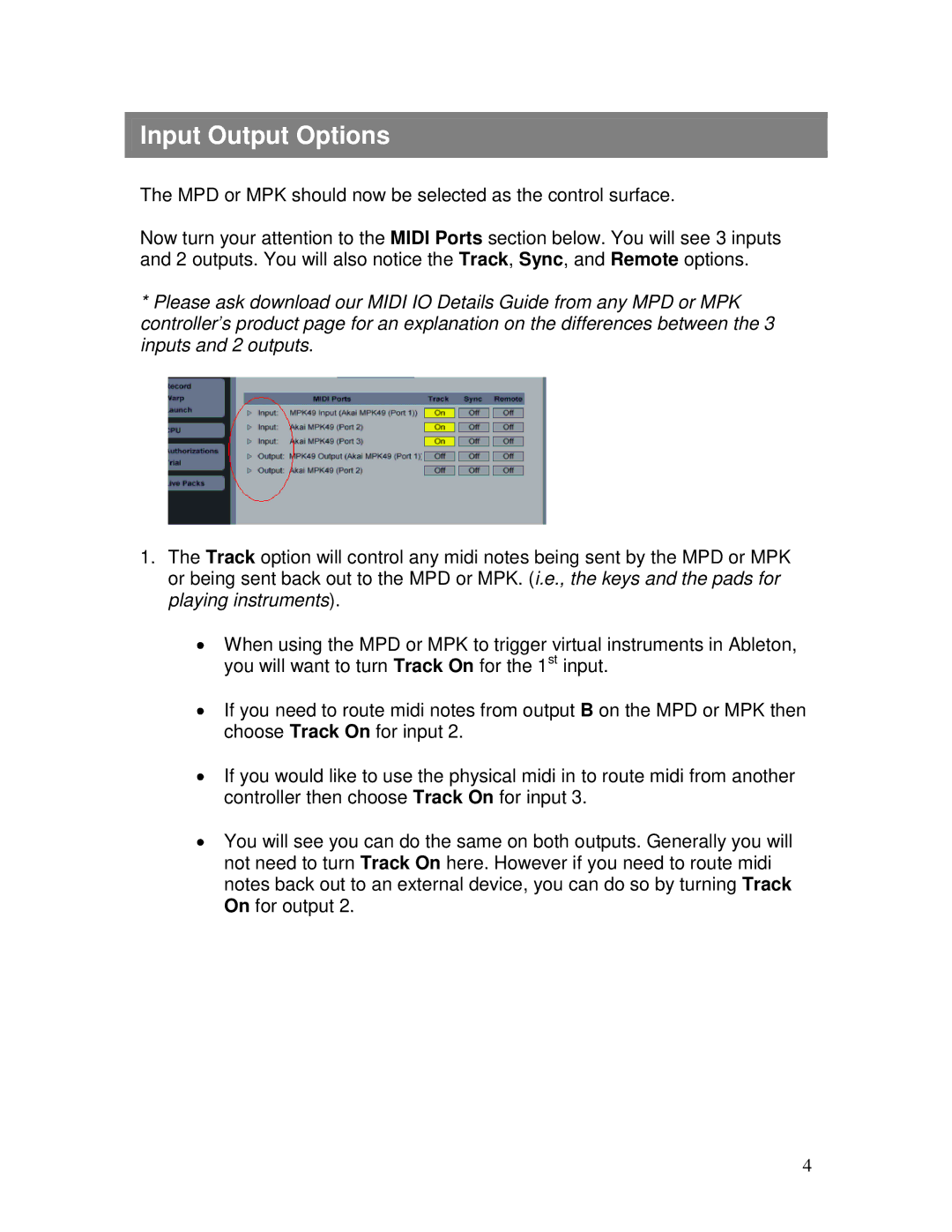 Akai MPK, MPD warranty Input Output Options 