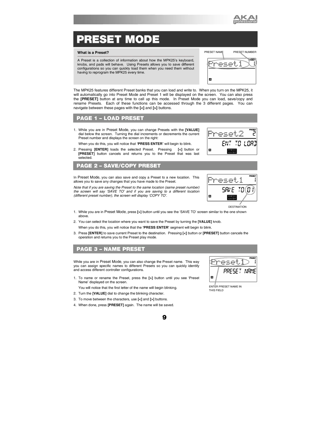 Akai MPK25 manual Preset Mode, What is a Preset? 