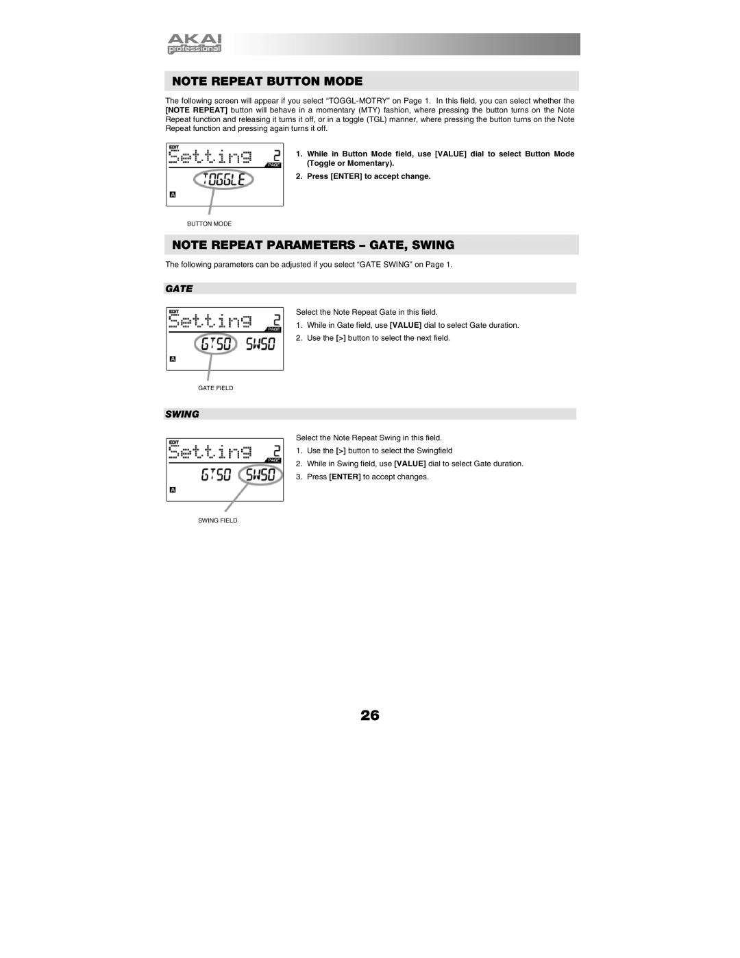 Akai MPK25 manual Gate Field 