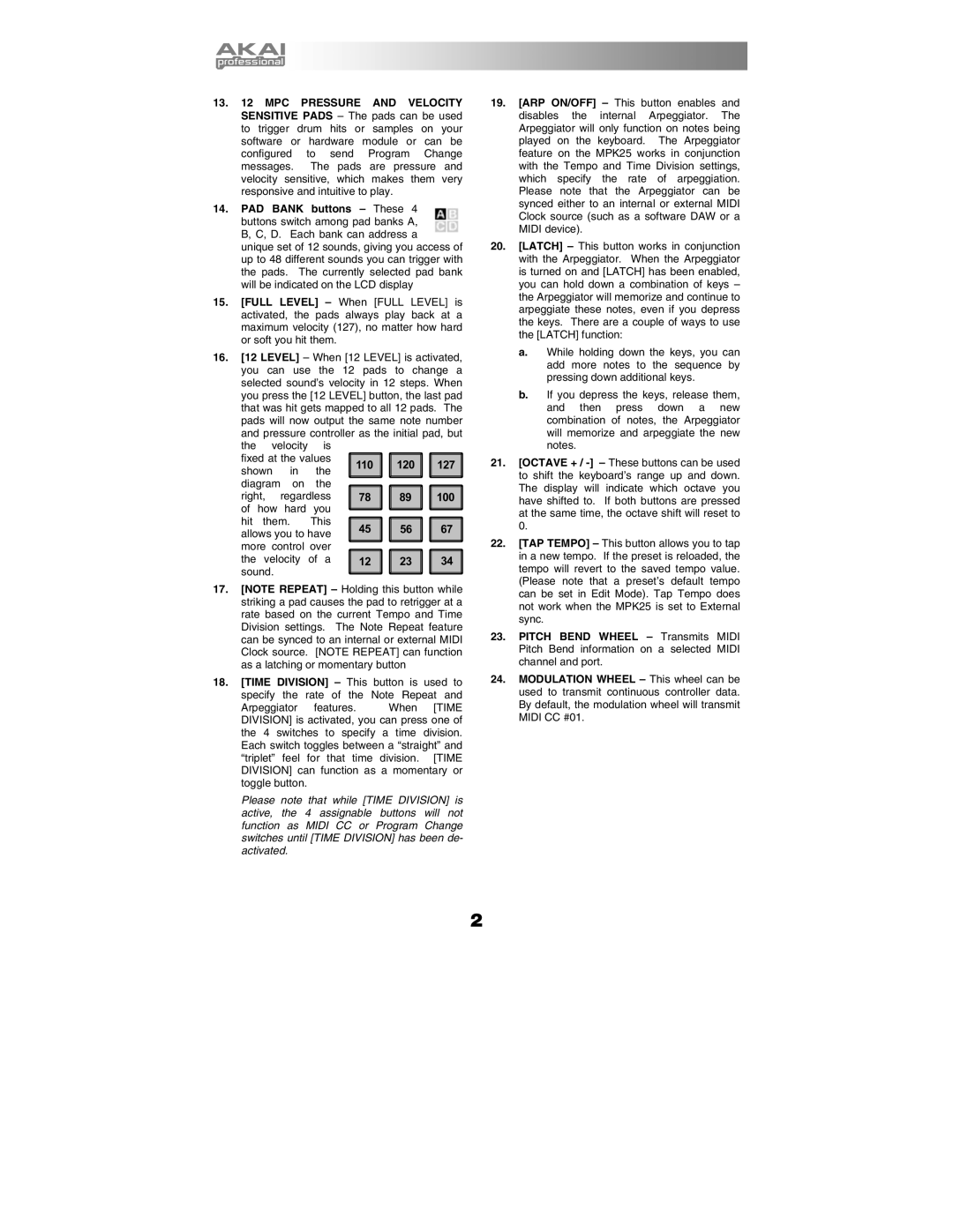 Akai MPK25 manual 