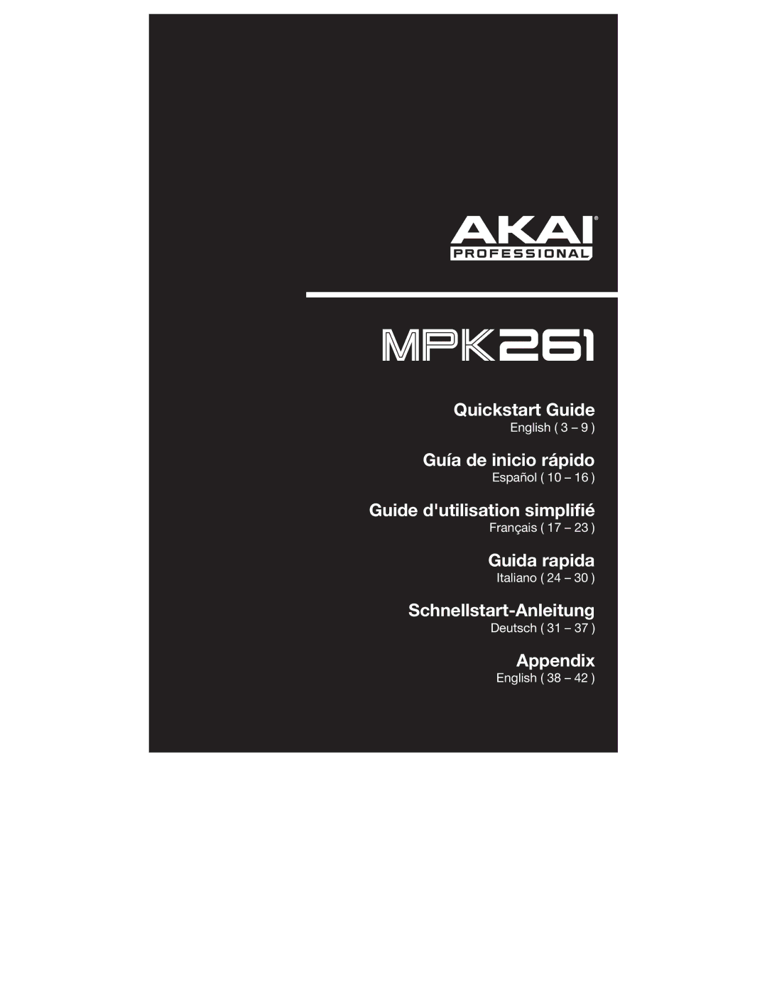 Akai MPK261 quick start Quickstart Guide 