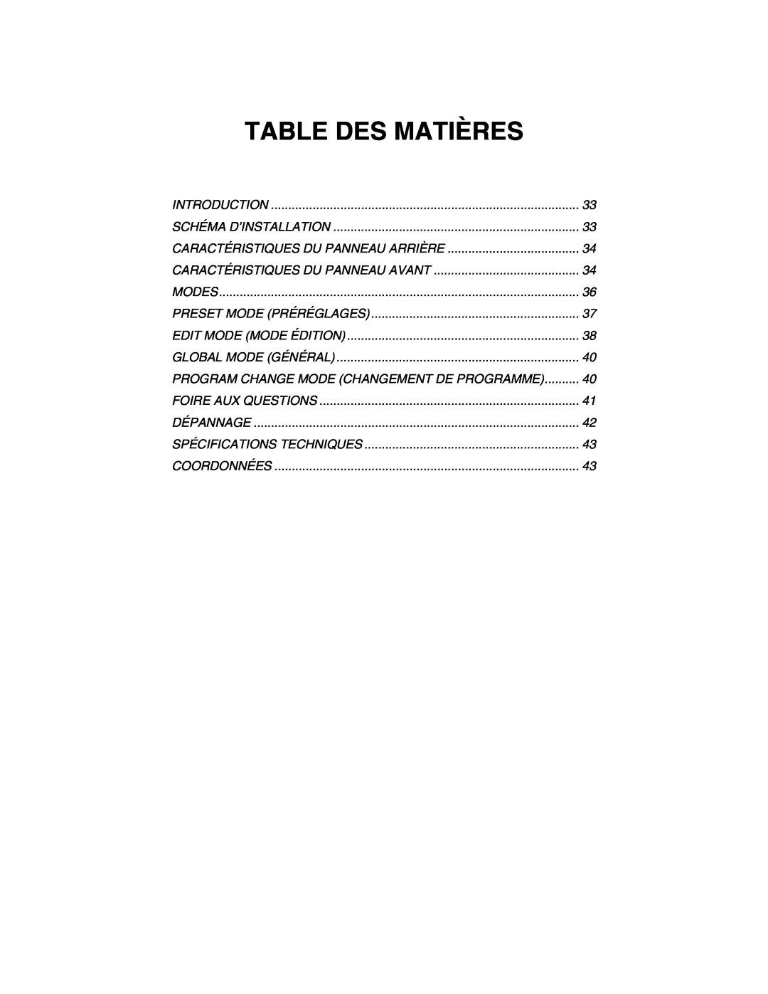 Akai MPK49 quick start manual Table Des Matières, Program Change Mode Changement De Programme 
