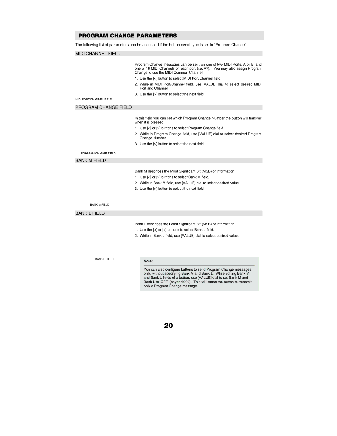 Akai MPK88, MPK61 manual Program Change Parameters 