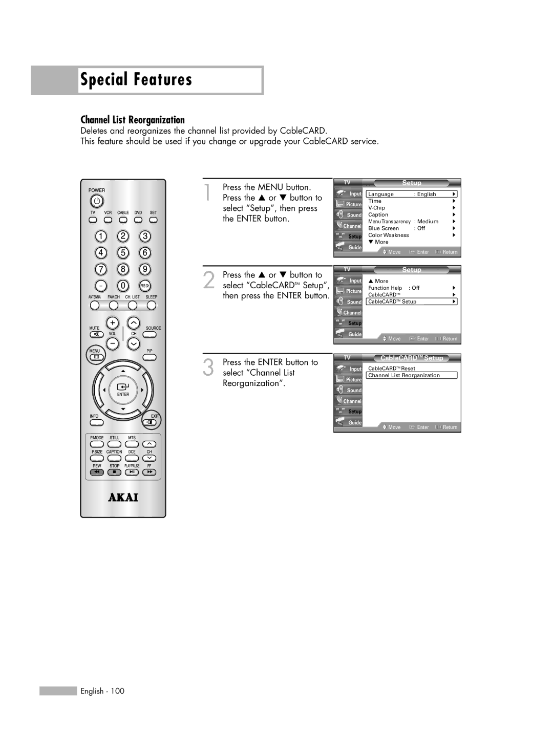 Akai PT50DL14 manual Channel List Reorganization 