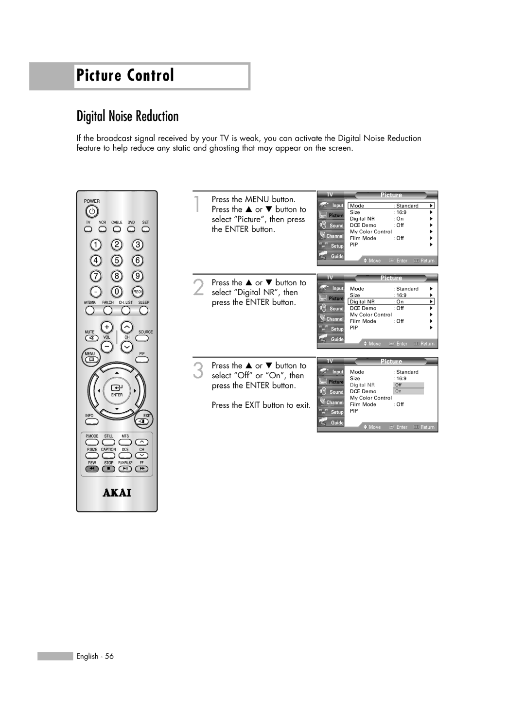 Akai PT50DL14 manual Digital Noise Reduction 