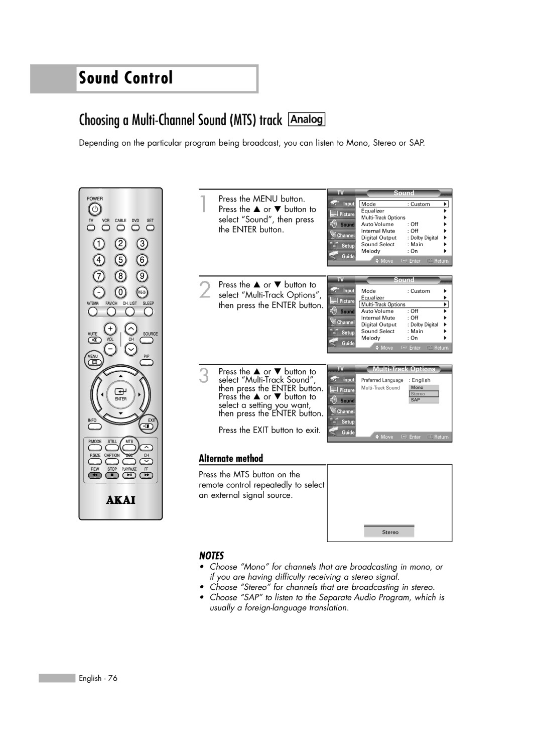 Akai PT50DL14 manual Multi-Track Sound 