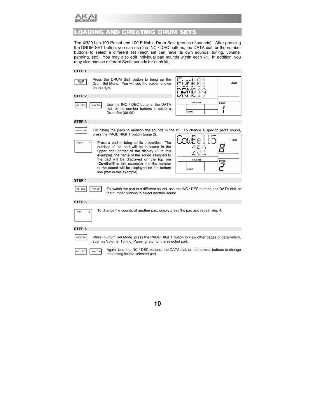 Akai XR20 quick start manual Loading and Creating Drum Sets 