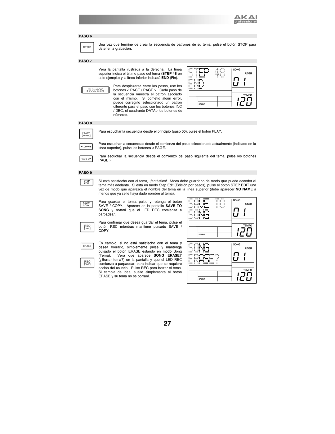 Akai XR20 quick start manual DEC, el cuadrante DATAo los botones de números 