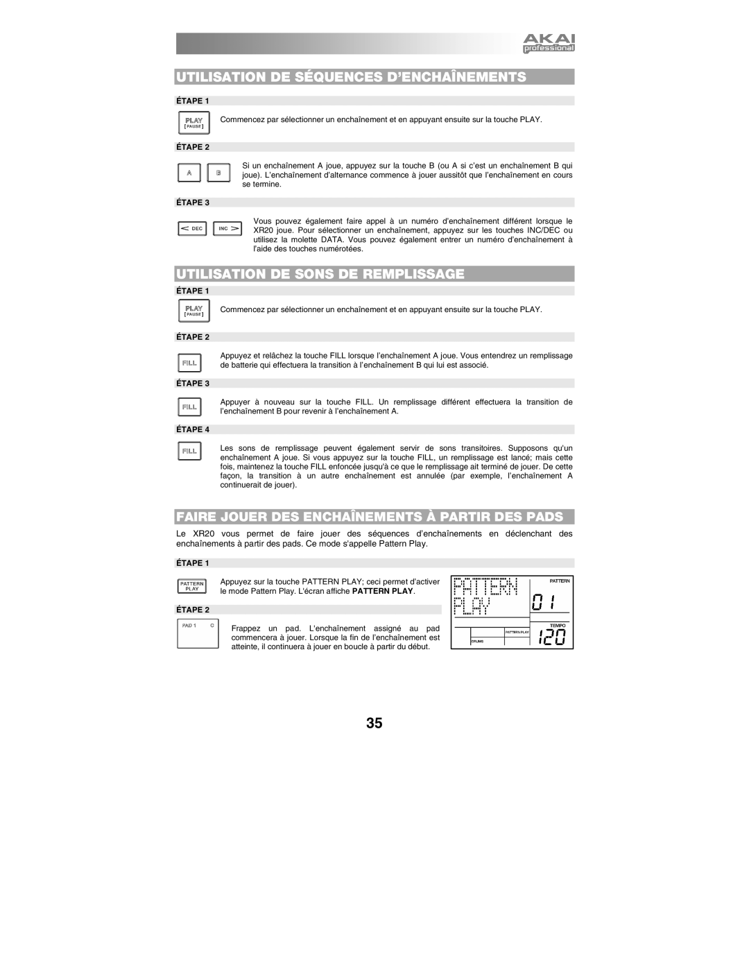 Akai XR20 quick start manual Utilisation DE Séquences D’ENCHAÎNEMENTS 