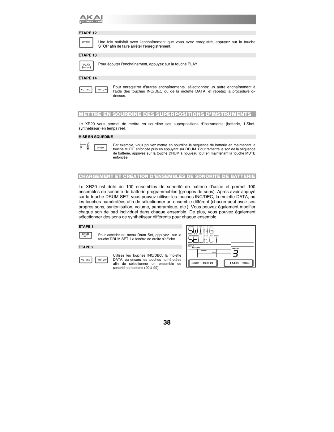 Akai XR20 quick start manual Mettre EN Sourdine DES Superpositions Dinstruments, Mise EN Sourdine 