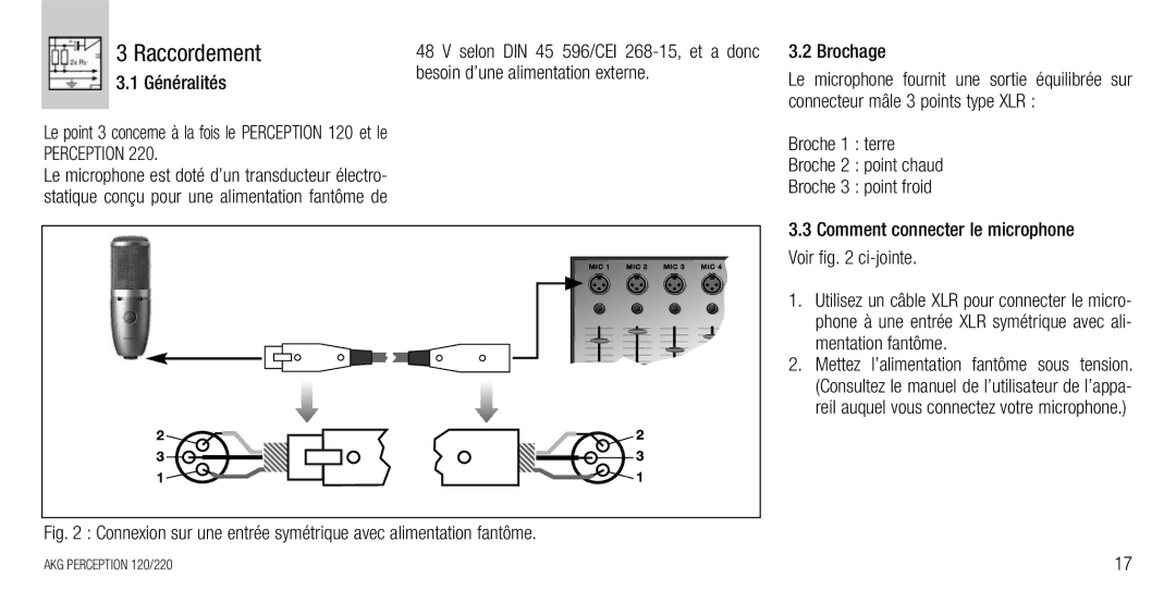AKG Acoustics 220, 120 manual Raccordement 
