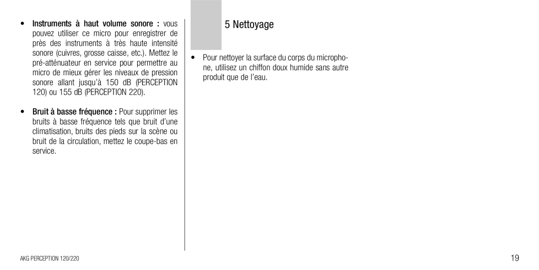AKG Acoustics 220, 120 manual Nettoyage 