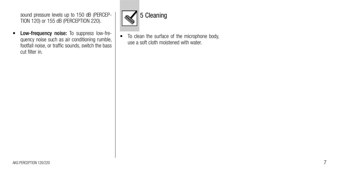 AKG Acoustics 220, 120 manual Cleaning 