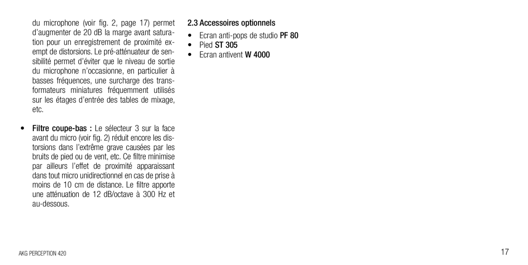 AKG Acoustics 420 manual AKG Perception 