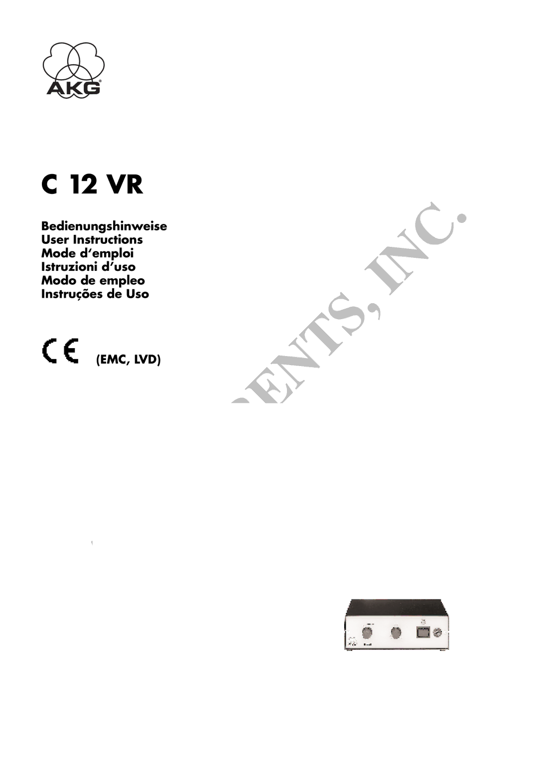 AKG Acoustics C 12VR manual 12 VR 