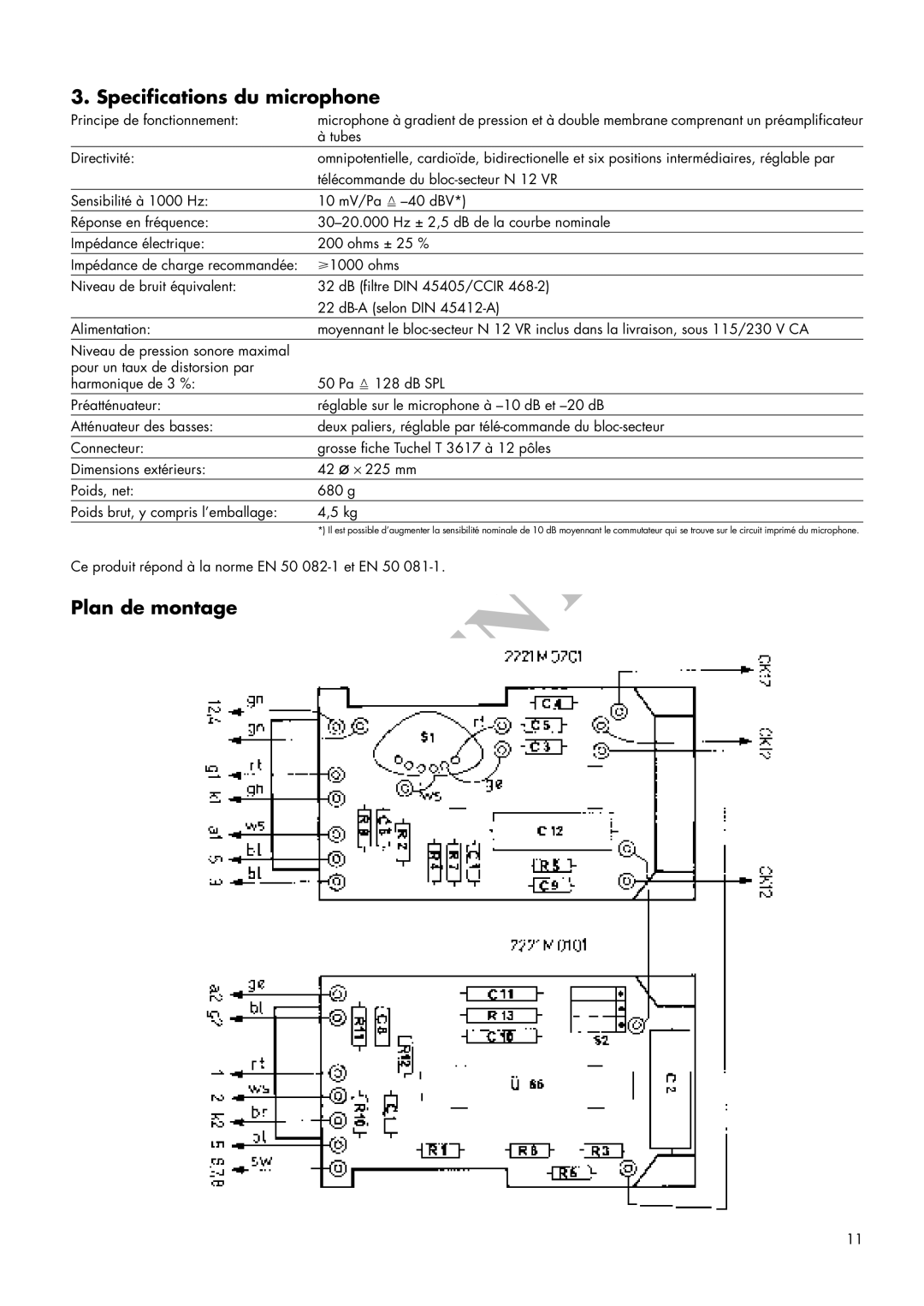 AKG Acoustics C 12VR manual Specifications du microphone, Plan de montage 