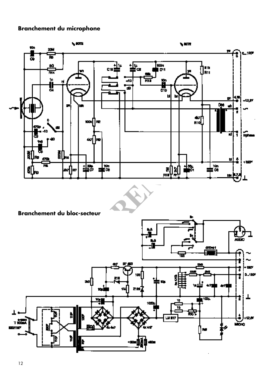 AKG Acoustics C 12VR manual Branchement du microphone Branchement du bloc-secteur 