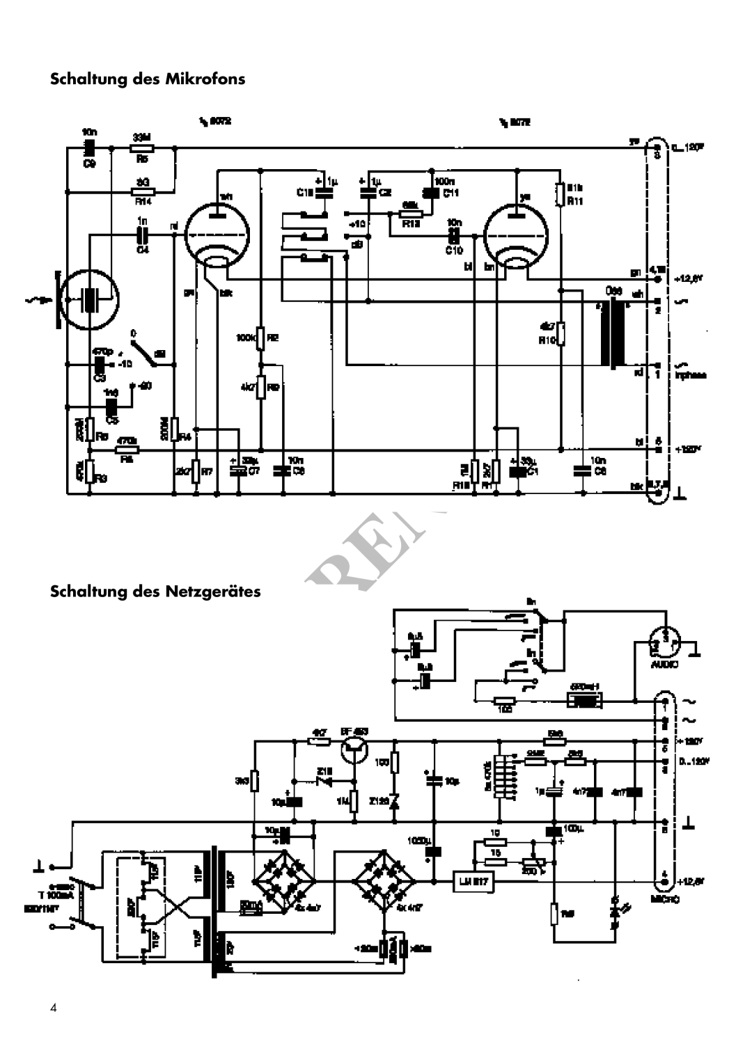 AKG Acoustics C 12VR manual Schaltung des Mikrofons Schaltung des Netzgerätes 