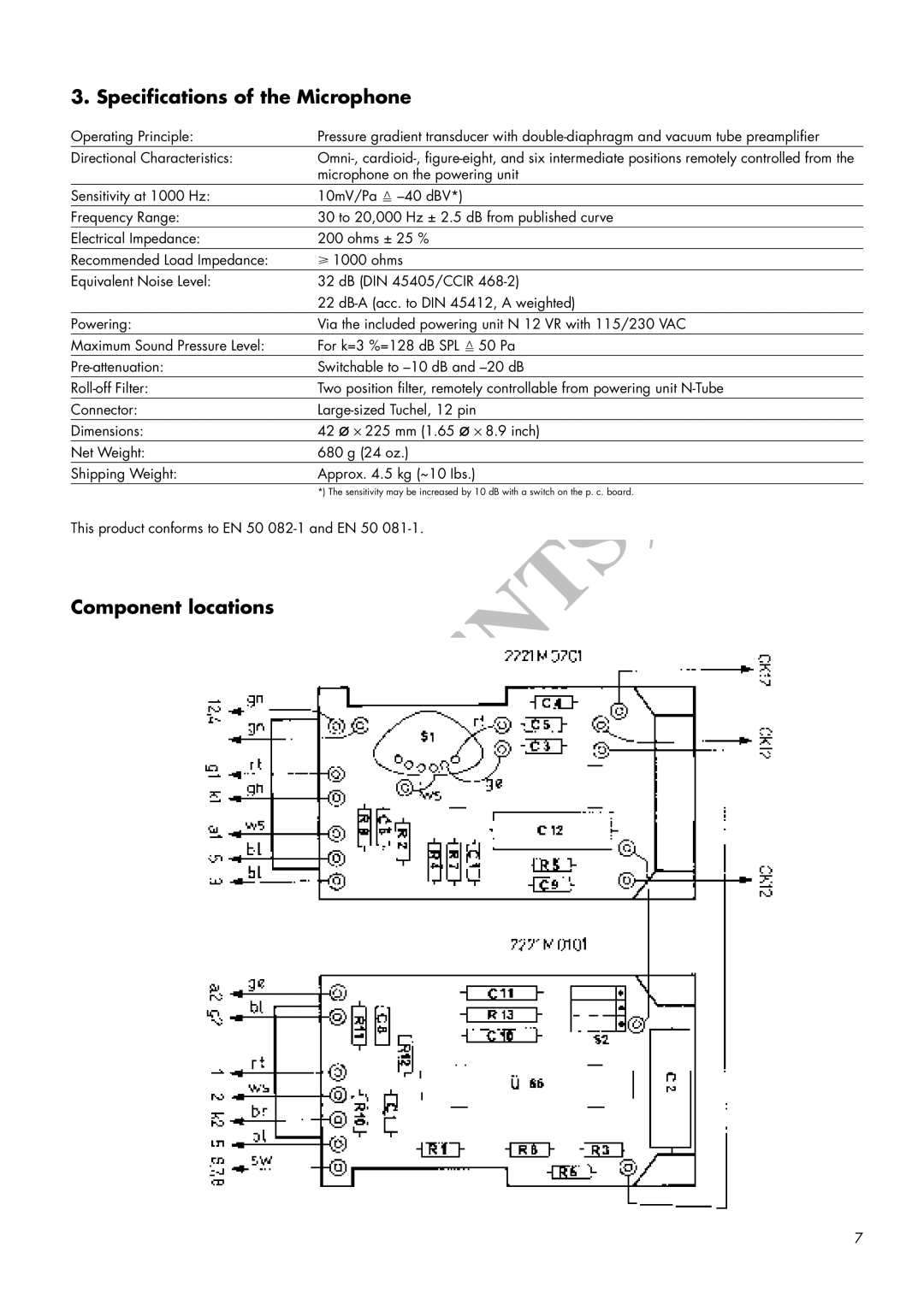 AKG Acoustics C 12VR manual Specifications of the Microphone, Component locations 