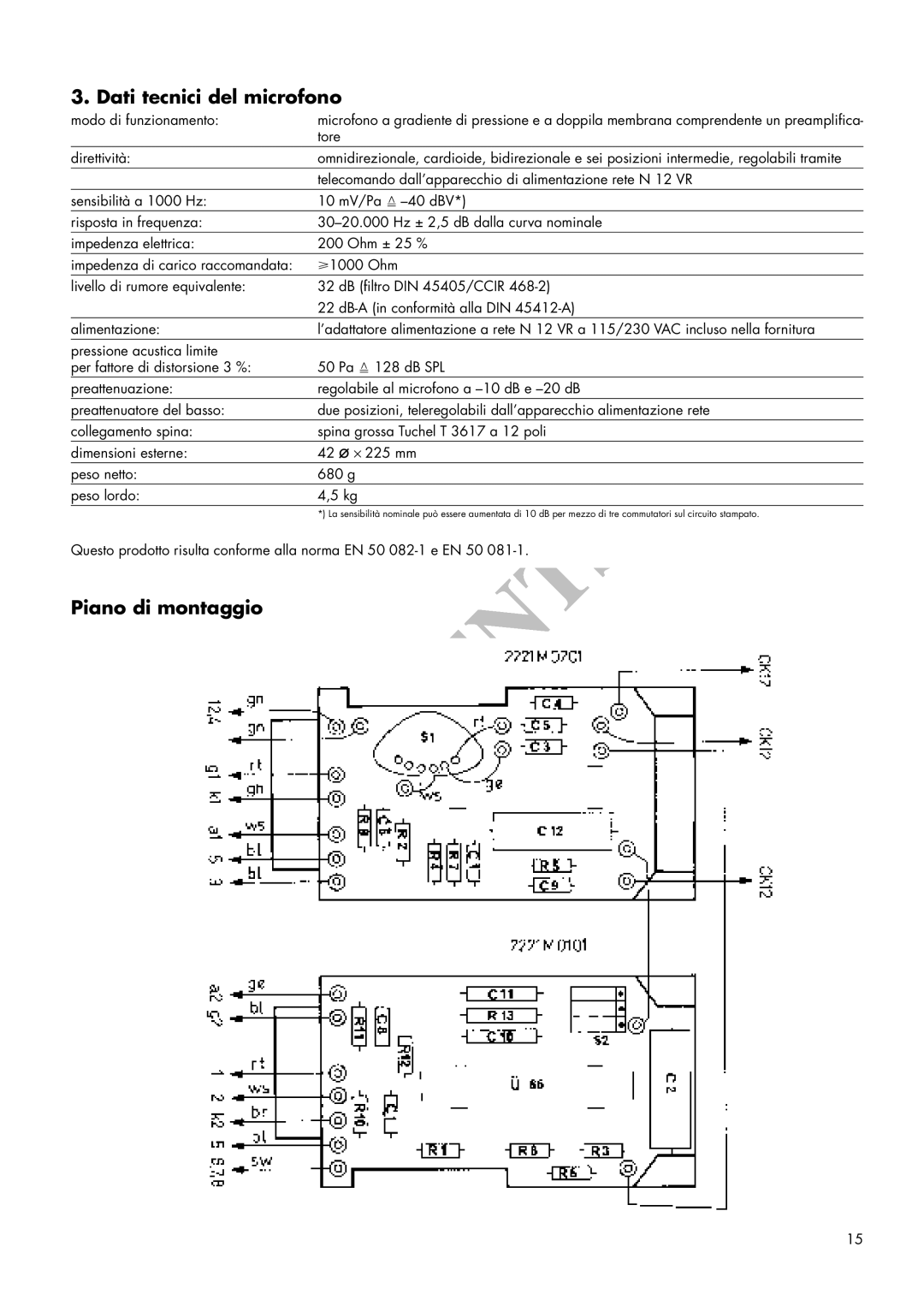 AKG Acoustics C 12VR manual Dati tecnici del microfono, Piano di montaggio 