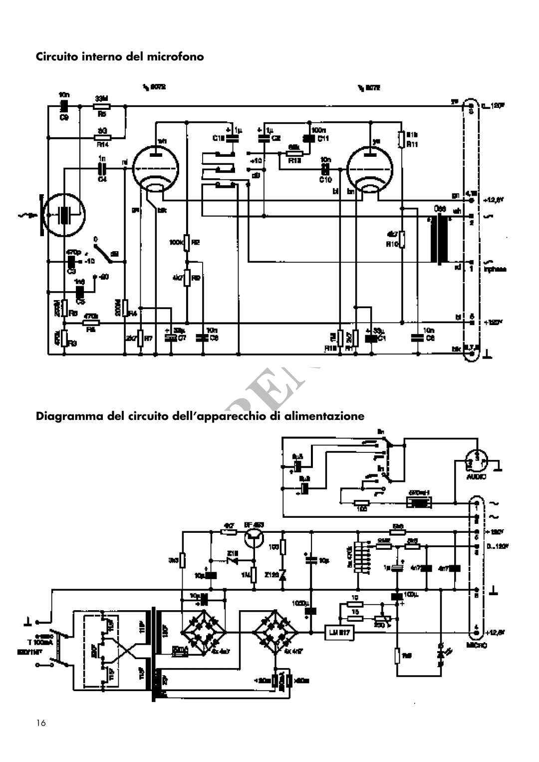 AKG Acoustics C 12VR manual Circuito interno del microfono, Diagramma del circuito dell’apparecchio di alimentazione 