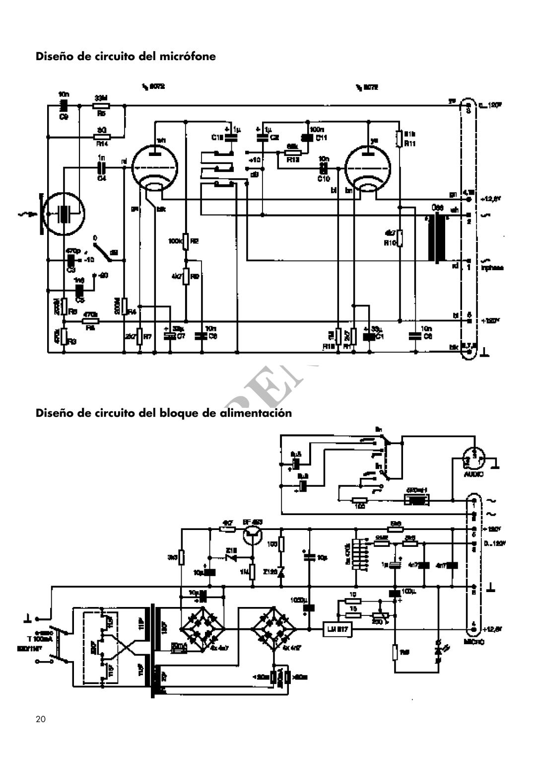 AKG Acoustics C 12VR manual Diseño de circuito del micrófone, Diseño de circuito del bloque de alimentación 