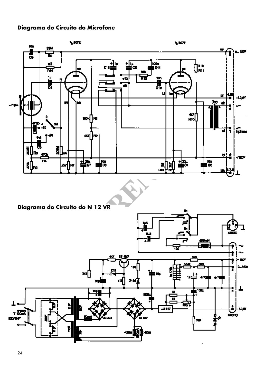 AKG Acoustics C 12VR manual Diagrama do Circuito do Microfone Diagrama do Circuito do N 12 VR 