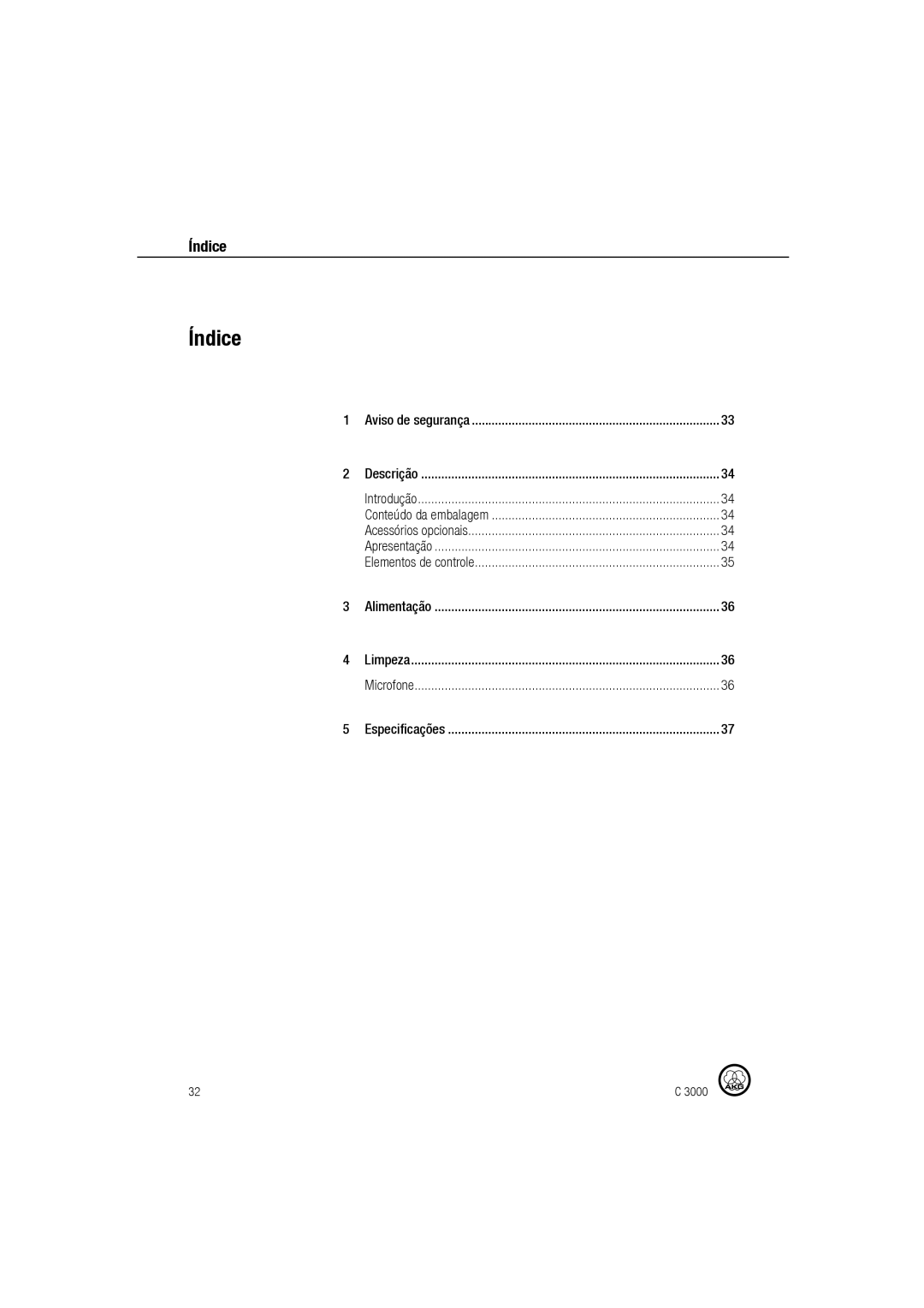 AKG Acoustics C 3000 manual Índice 