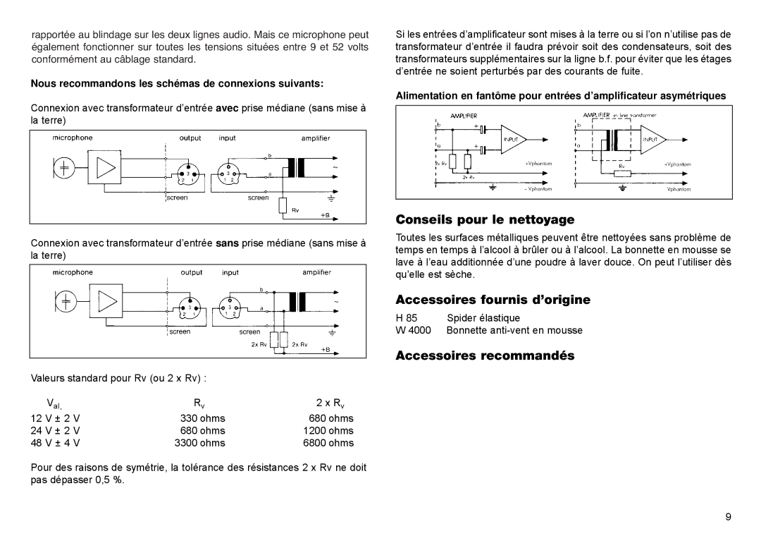 AKG Acoustics C 4000B manual Conseils pour le nettoyage, Accessoires fournis d’origine, Accessoires recommandés 