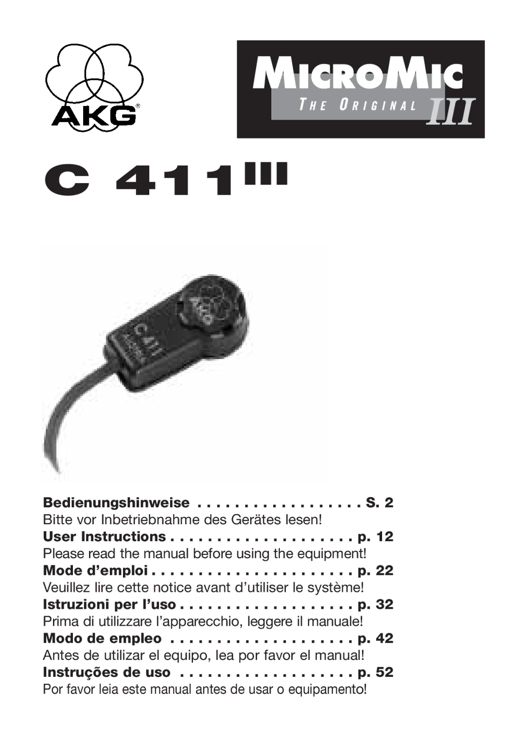 AKG Acoustics C 411 manual 411III 