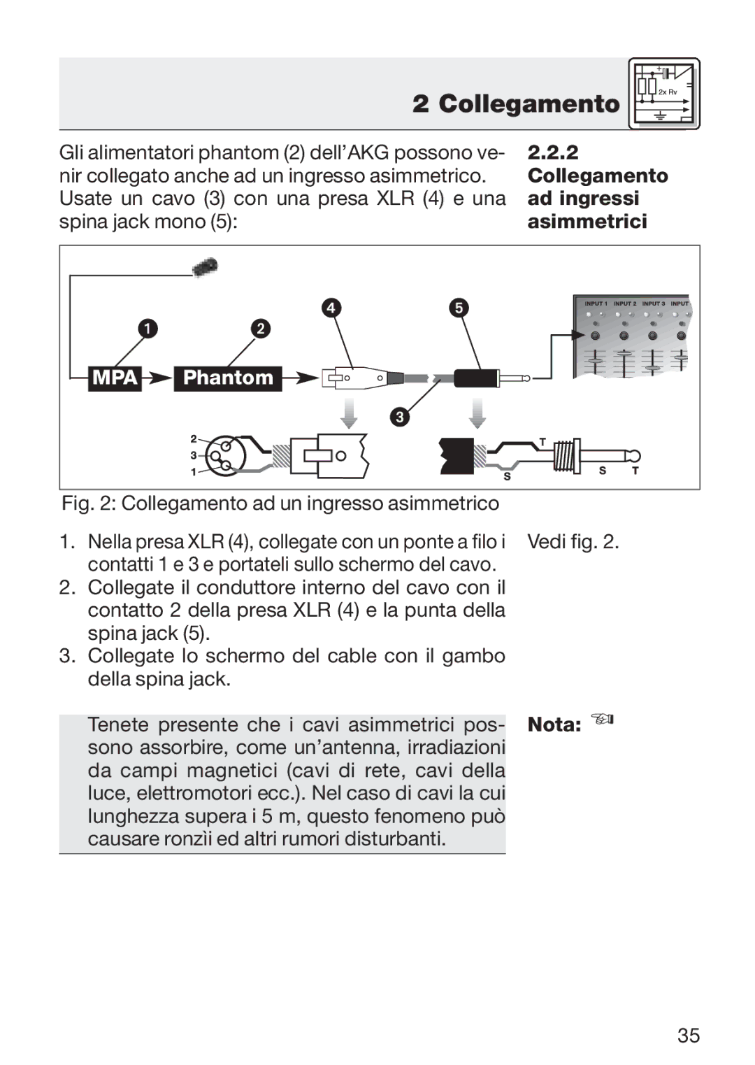 AKG Acoustics C 411 manual Ad ingressi, Asimmetrici, Nota 