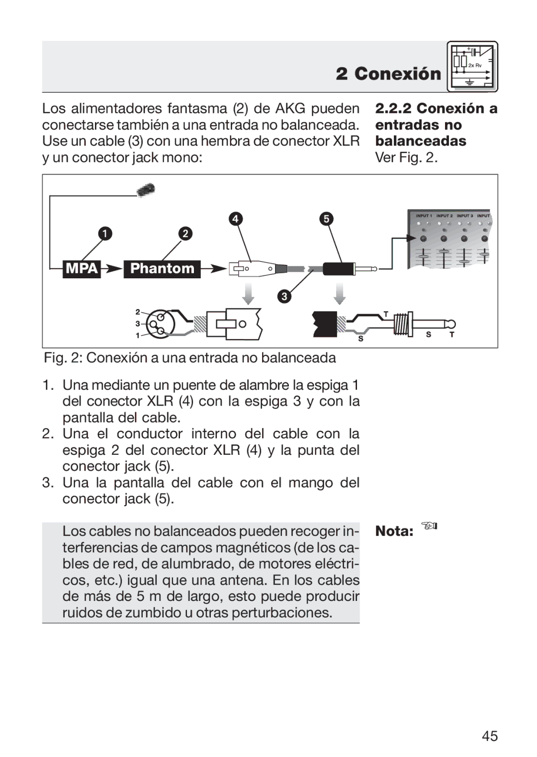 AKG Acoustics C 411 manual Conexión a, Balanceadas 