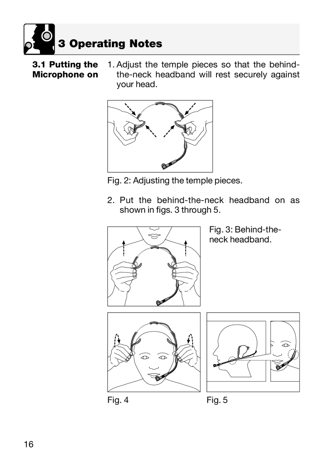 AKG Acoustics C 420 manual Operating Notes, Behind-the- neck headband 