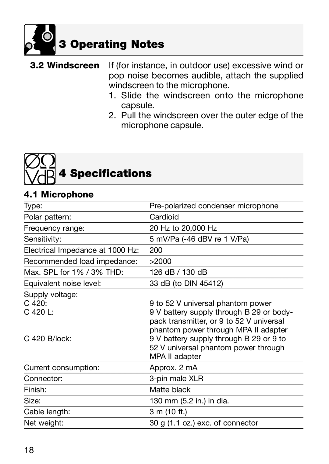 AKG Acoustics C 420 manual Specifications 