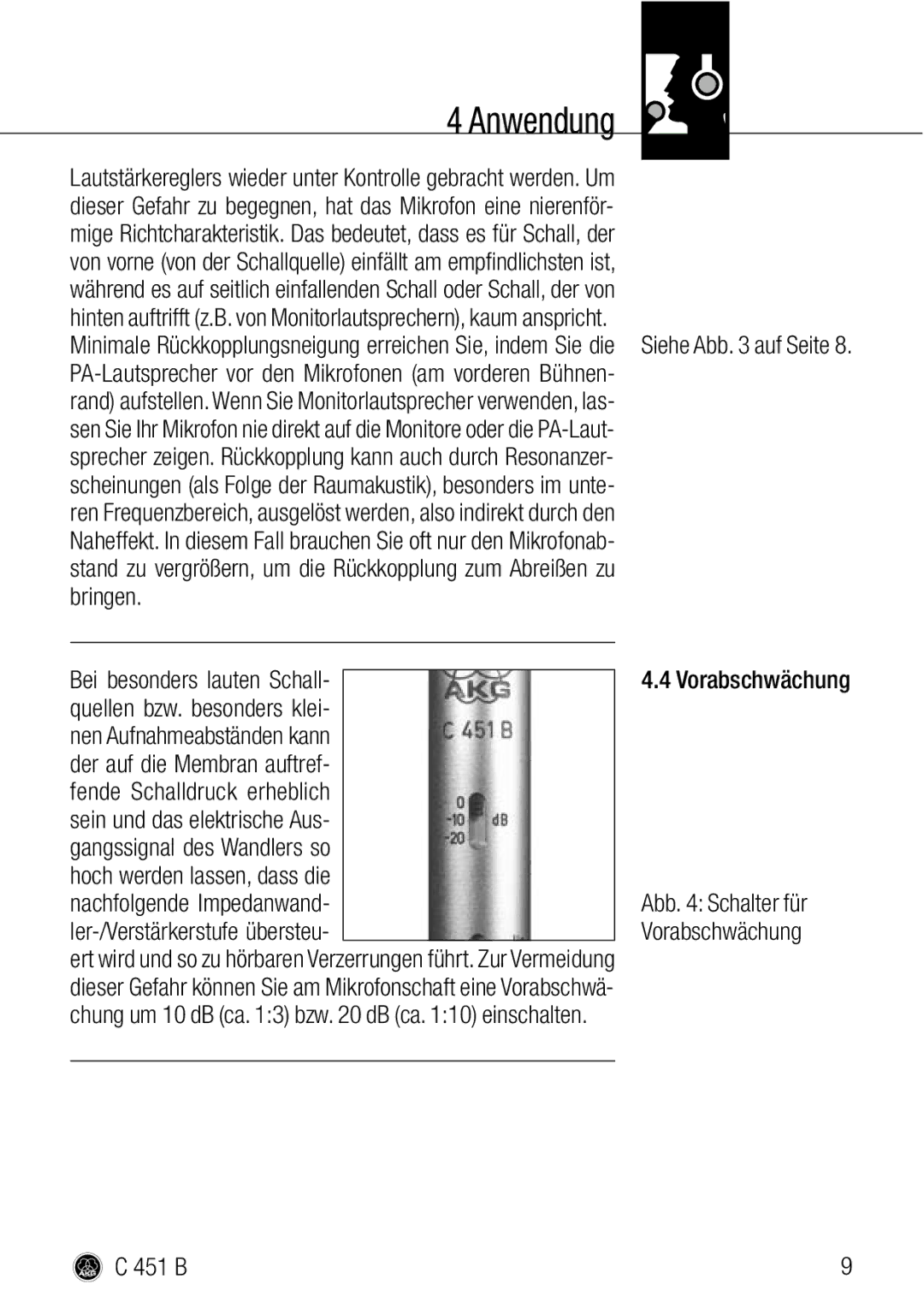 AKG Acoustics C 451 B manual B Vorabschwächung 