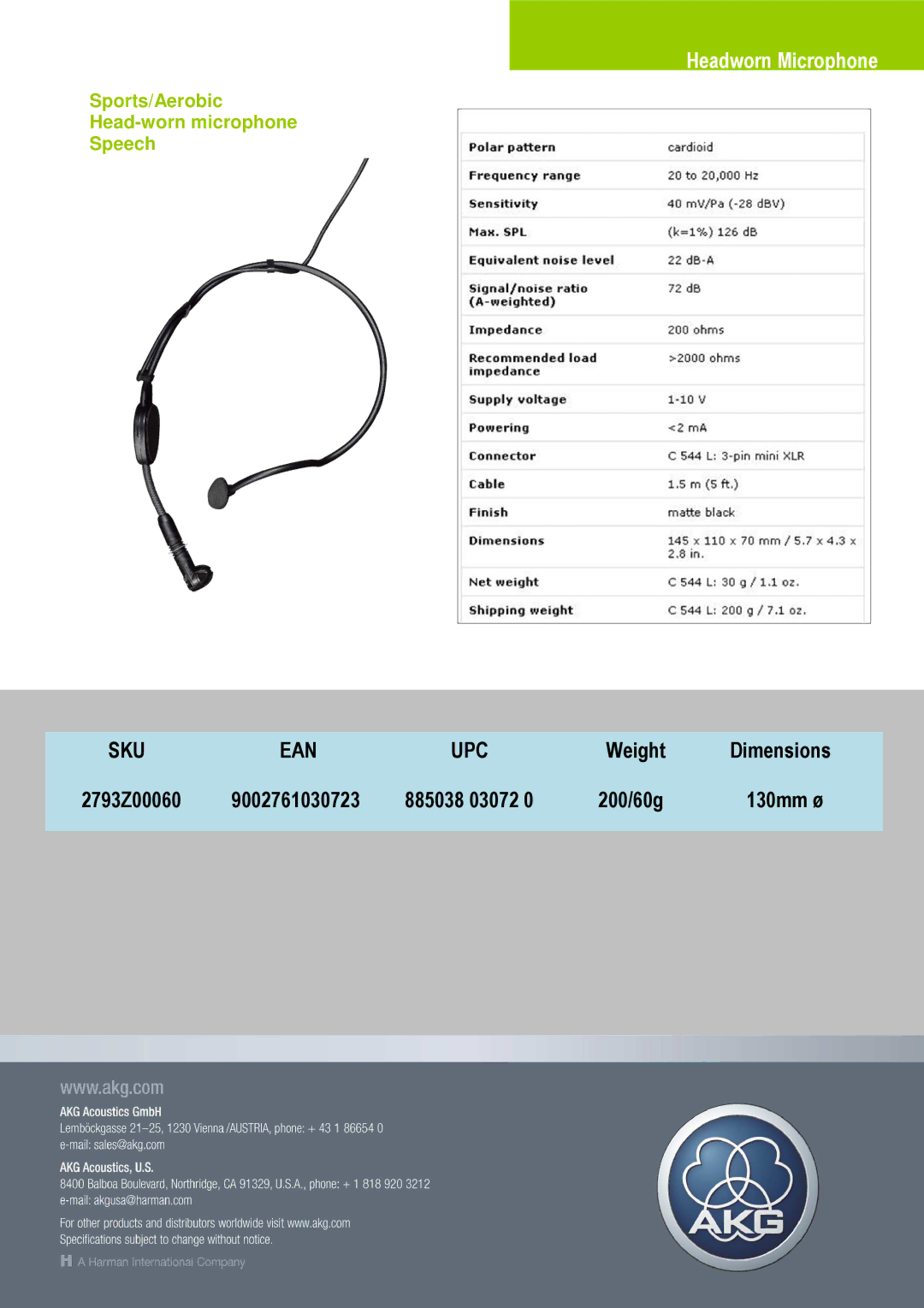 AKG Acoustics C 544 L manual Sku Ean Upc 