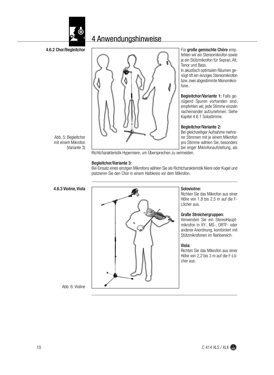 AKG Acoustics C414 XLS, C414 XLII manual Begleitchor/Variante, Violine, Viola Abb Violine 