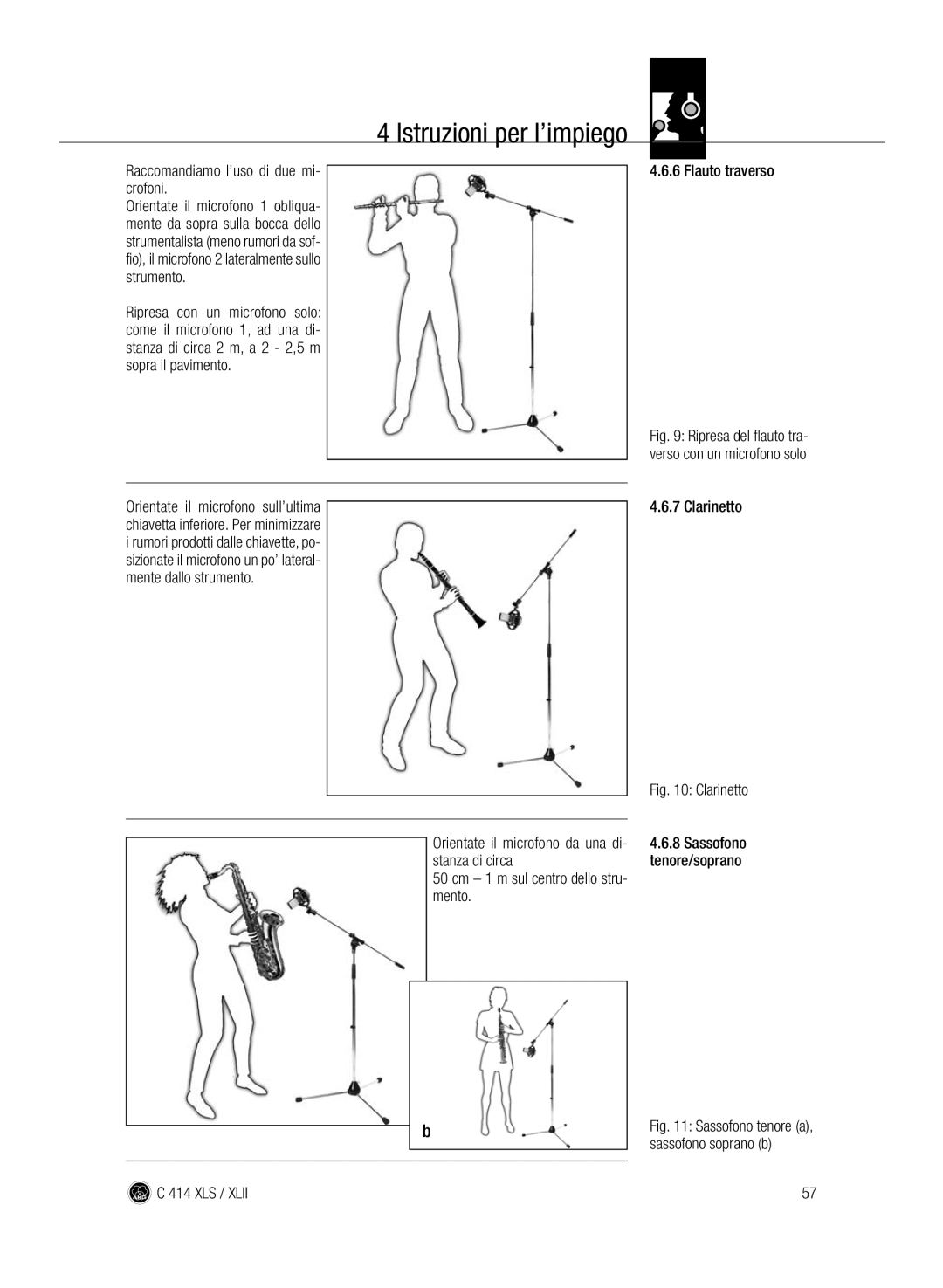 AKG Acoustics C414 XLII, C414 XLS manual Flauto traverso, Sassofono tenore a, sassofono soprano b 