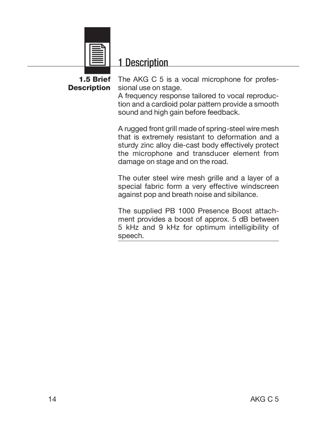 AKG Acoustics C5 manual Description 