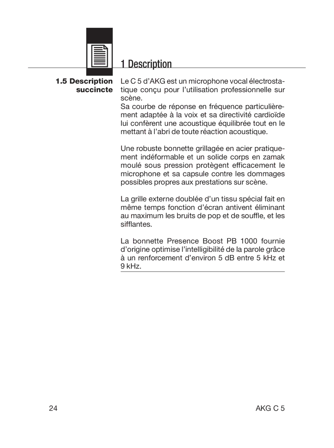 AKG Acoustics C5 manual Description 