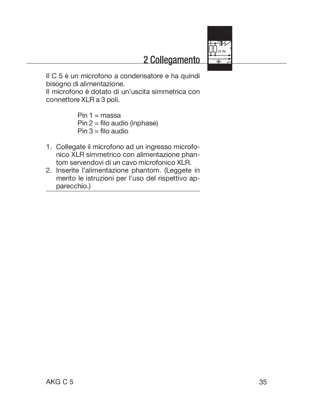 AKG Acoustics C5 manual Collegamento 