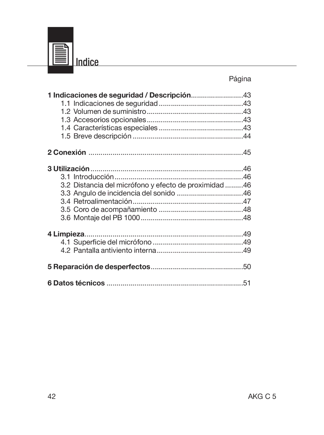 AKG Acoustics C5 manual Página, Indicaciones de seguridad / Descripción 