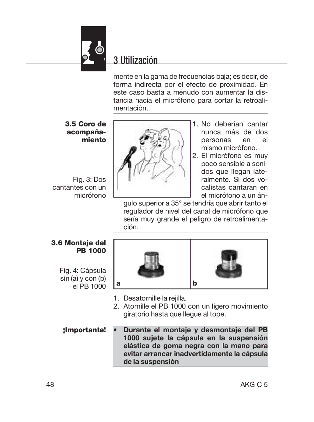 AKG Acoustics C5 manual 5Coro de acompaña- miento, 6Montaje del PB 