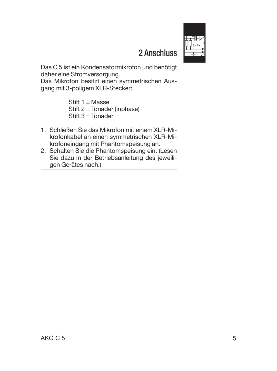 AKG Acoustics C5 manual Anschluss 