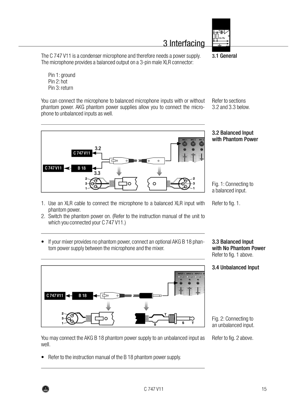 AKG Acoustics C747 V11 manual Interfacing 